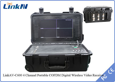 COFDM Récepteur vidéo de valise IP65 à 4 canaux avec batterie et écran AES256 H.264 DC 12V